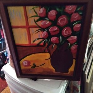 VINTAGE BEAUTIFUL HANDPAINTED WALL PICTURE. H-22 1/2 ABD W-19 1/2.